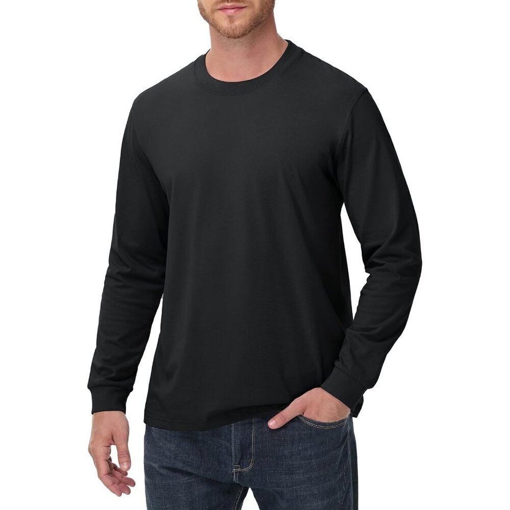 Men's Heavy Weight Long Sleeve T Shirt Crew Neck Cotton Shirts Mens Thick Comfor